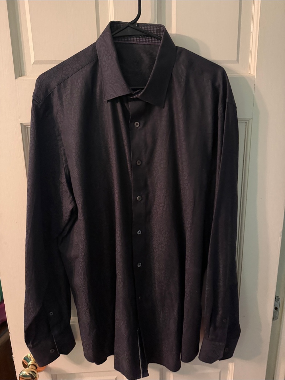 Classic Men's Dark Navy Patterned Dress Shirt